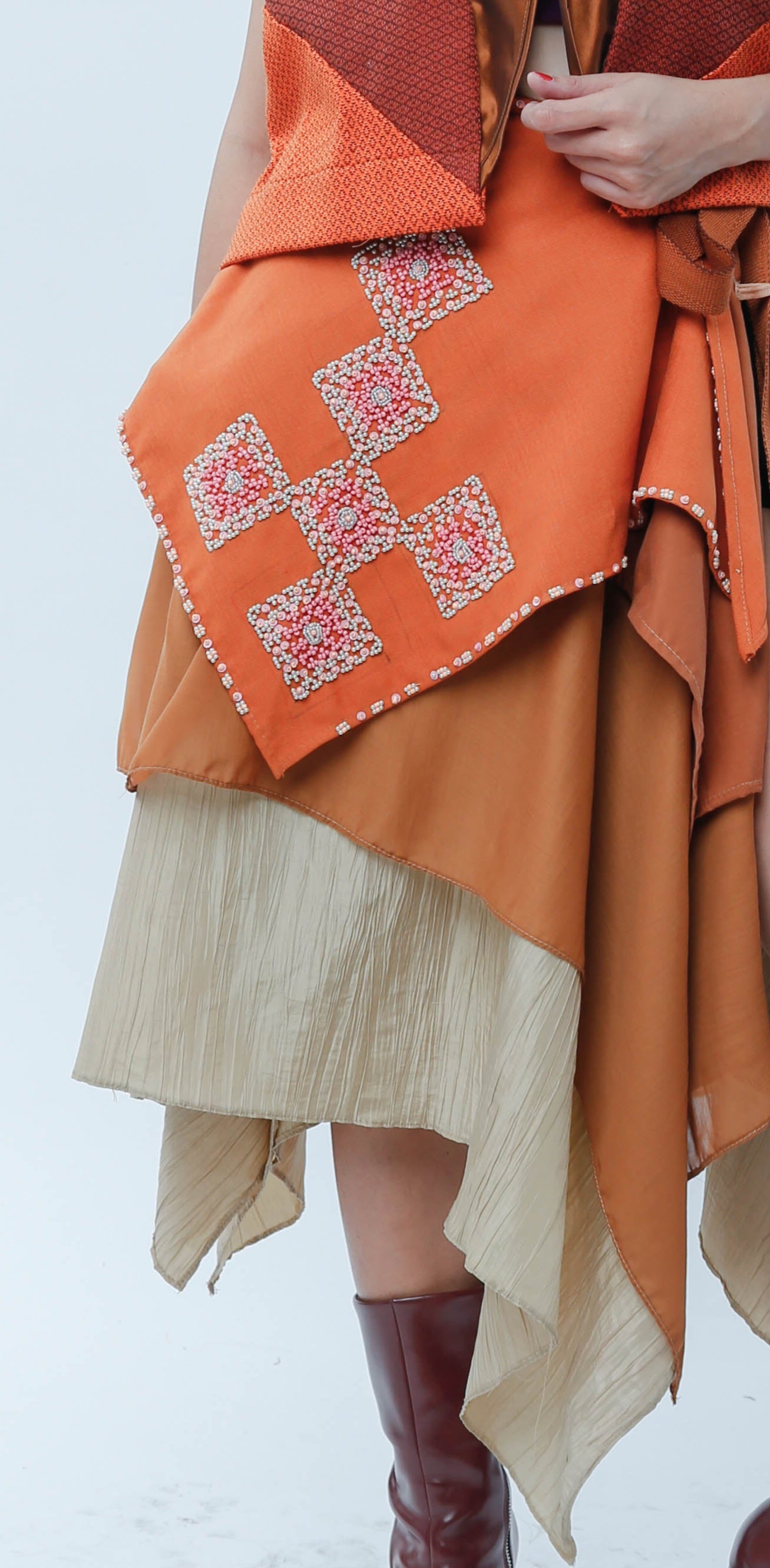 Freestyle Bagobo Burnt Orange Skirt with Kundiman Weave
