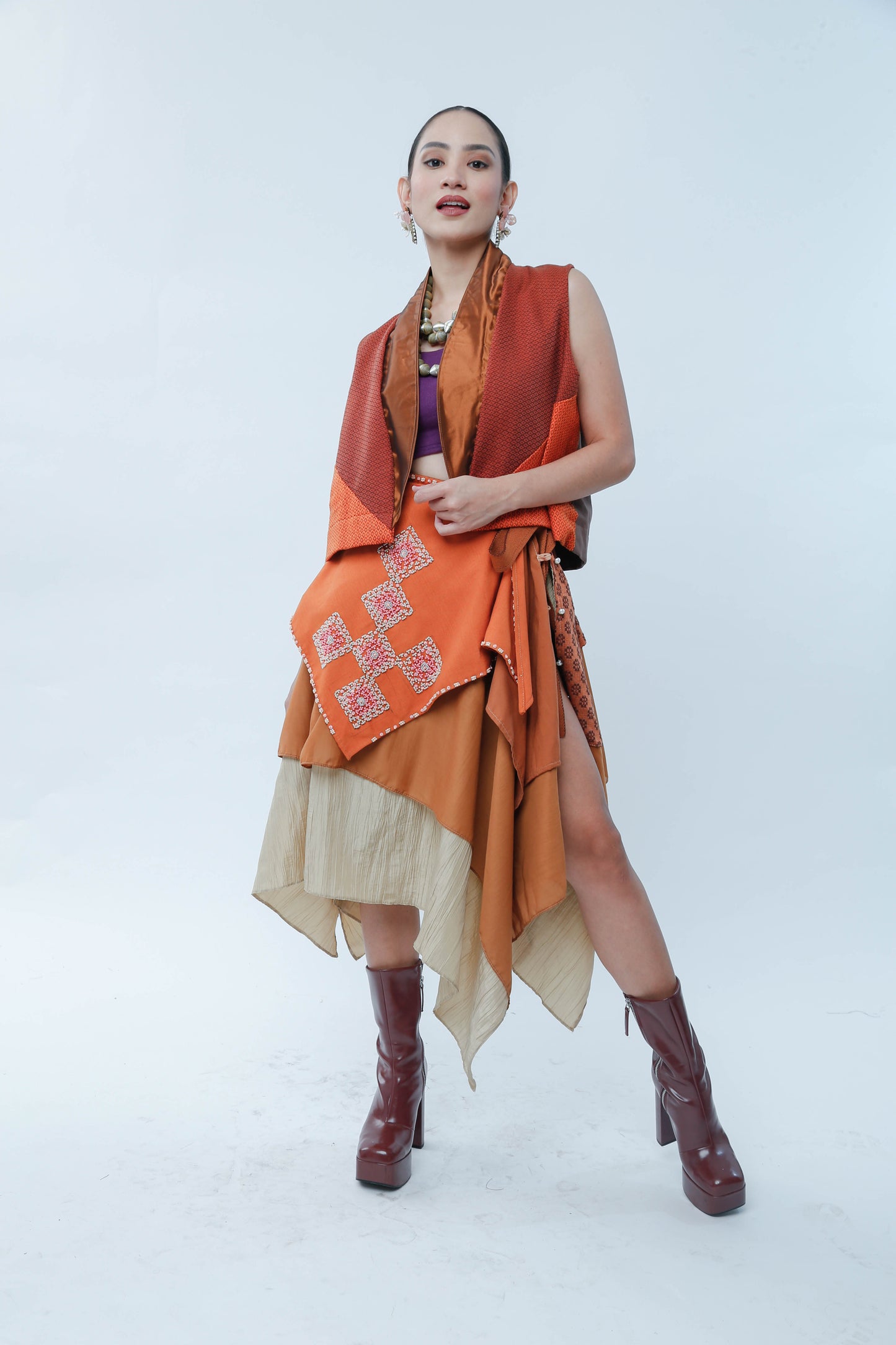 Freestyle Bagobo Burnt Orange Skirt with Kundiman Weave