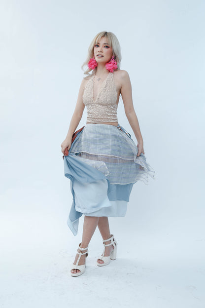 Freestyle Wrap Skirt in Stripes Piña Barong with Kantarines