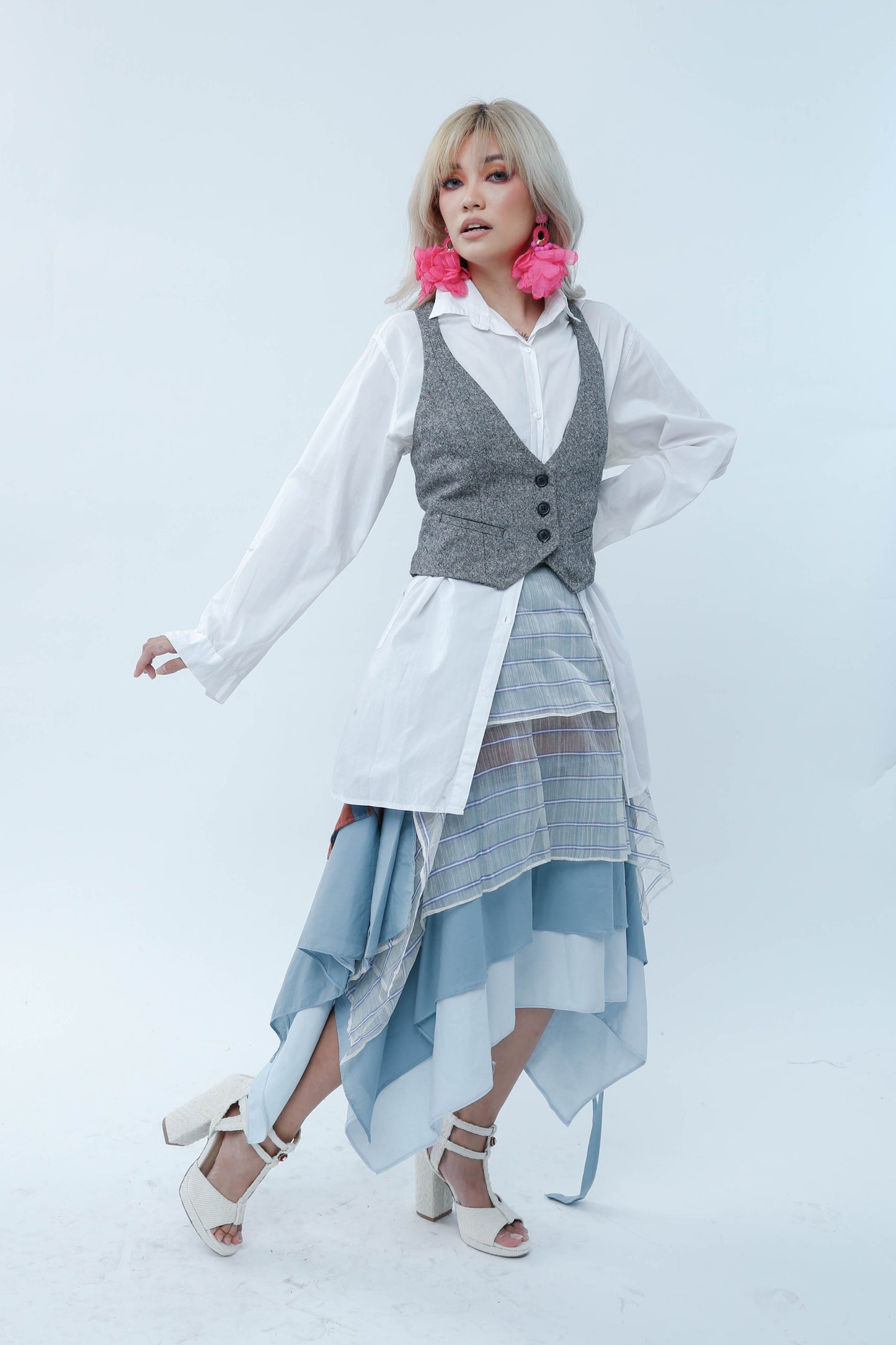 Freestyle Wrap Skirt in Stripes Piña Barong with Kantarines