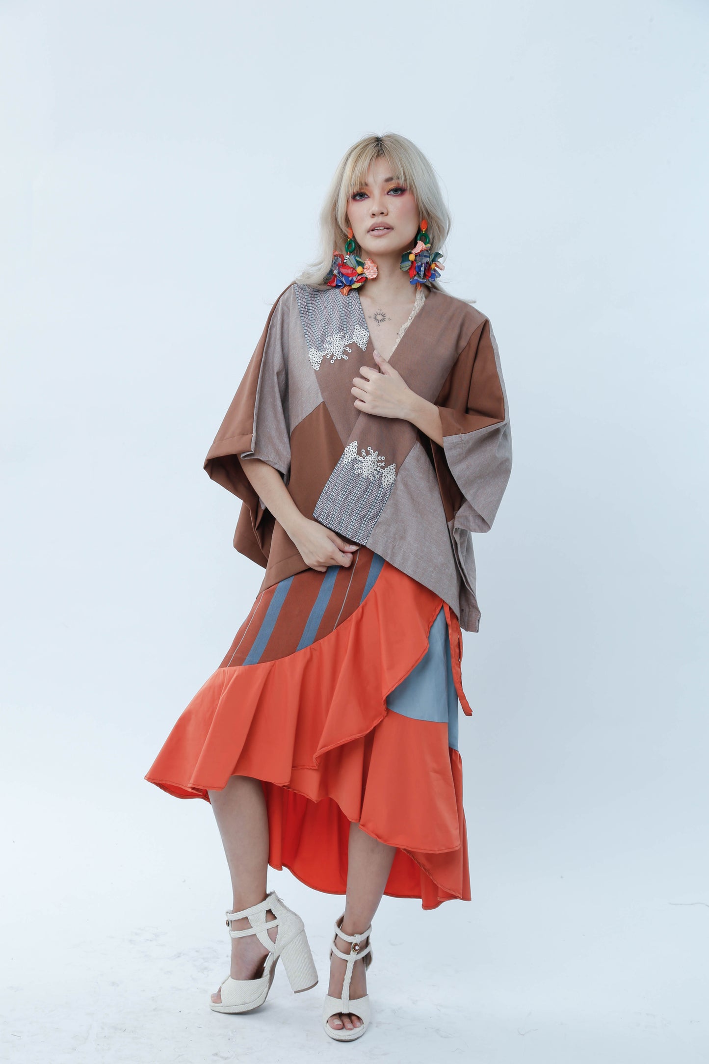 Heritage Poncho in Brown Binakol with Beadworks