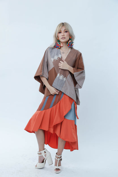 Heritage Poncho in Brown Binakol with Beadworks