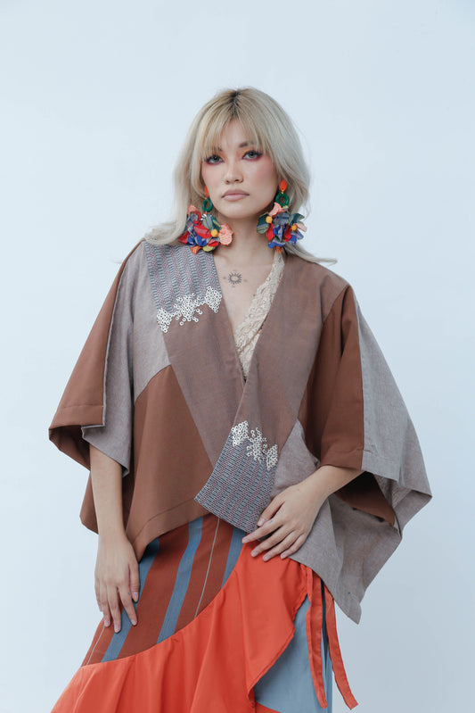 Heritage Poncho in Brown Binakol with Beadworks