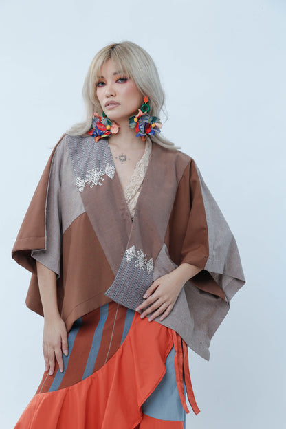 Heritage Poncho in Brown Binakol with Beadworks