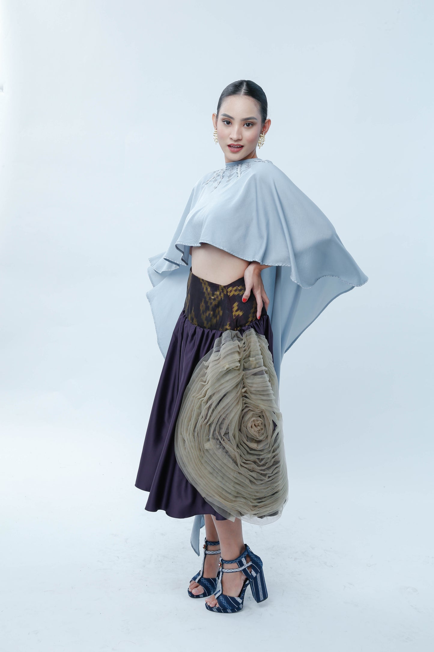 Agaw Pansin Cape in Charmeuse Blue