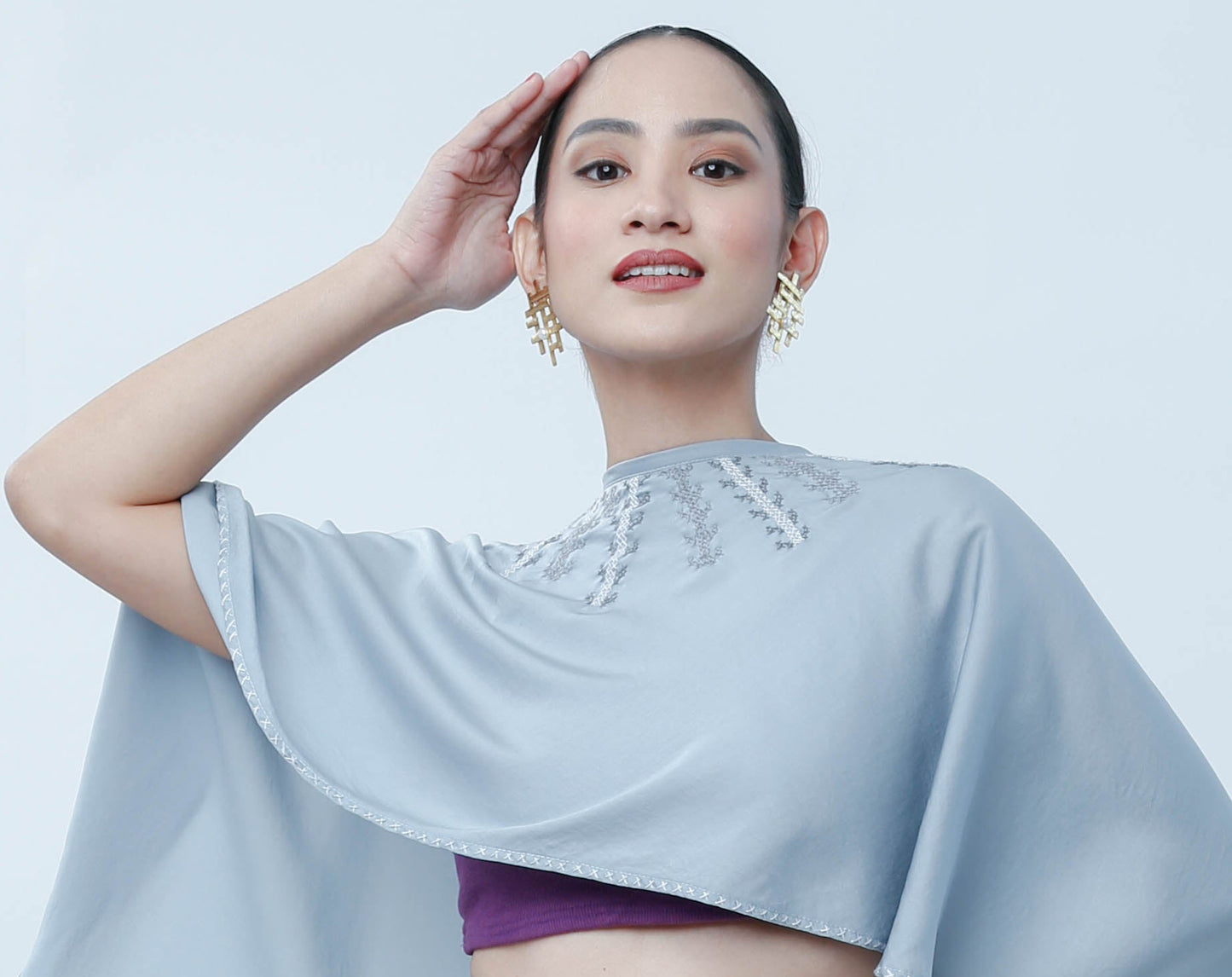 Agaw Pansin Cape in Charmeuse Blue