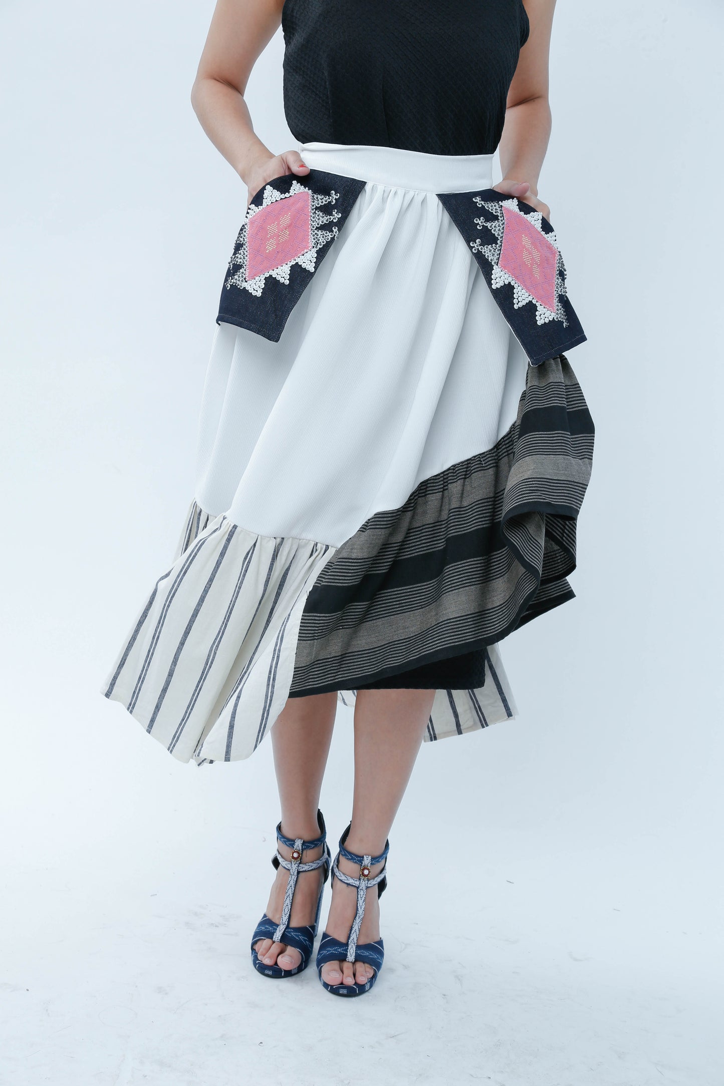 Manila Skirt in White with Yakan Pocket