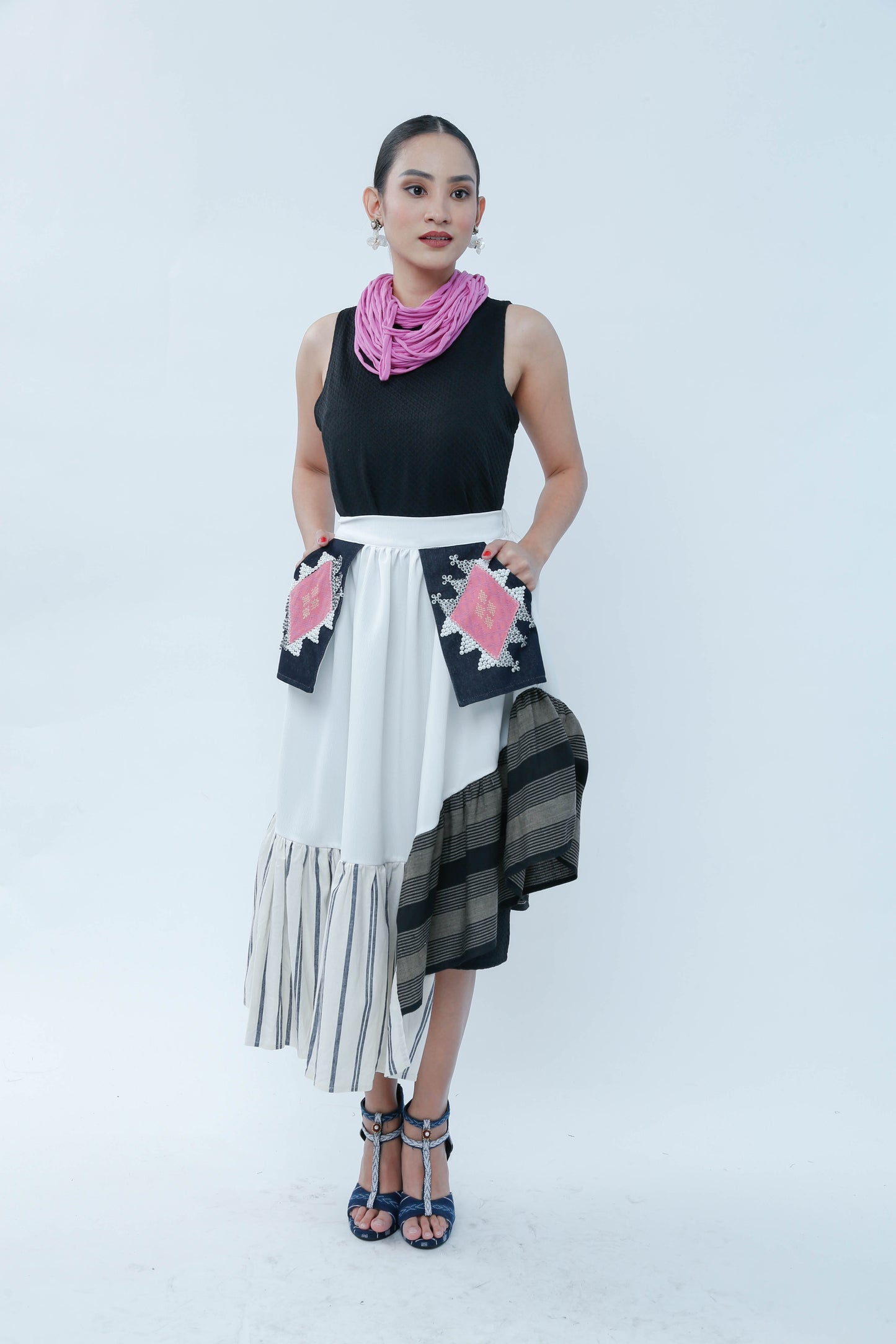 Manila Skirt in White with Yakan Pocket