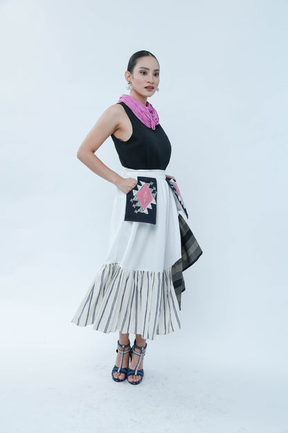 Manila Skirt in White with Yakan Pocket