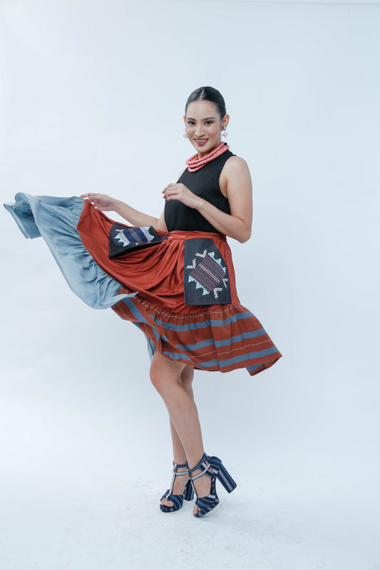 Rust Orange Manila Skirt with Yakan Pocket