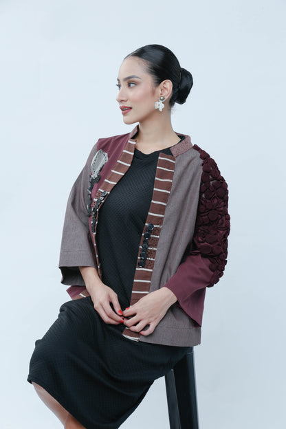 Mayordoma Jacket in Maroon with Applique