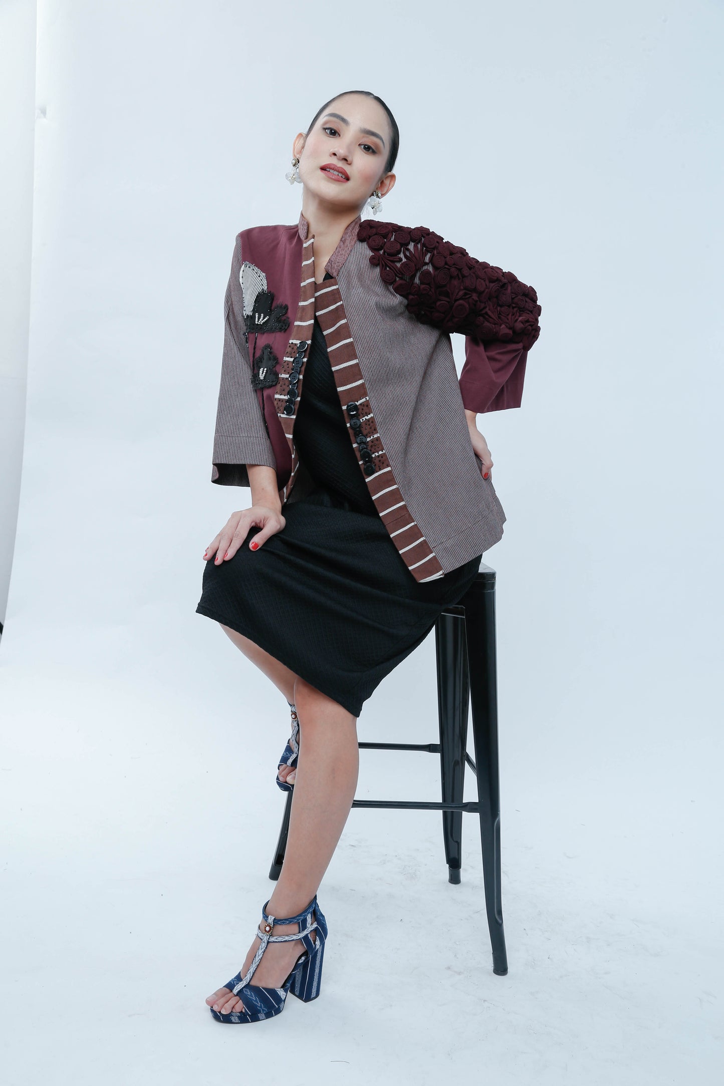 Mayordoma Jacket in Maroon with Applique