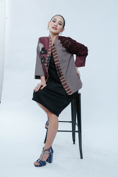 Mayordoma Jacket in Maroon with Applique