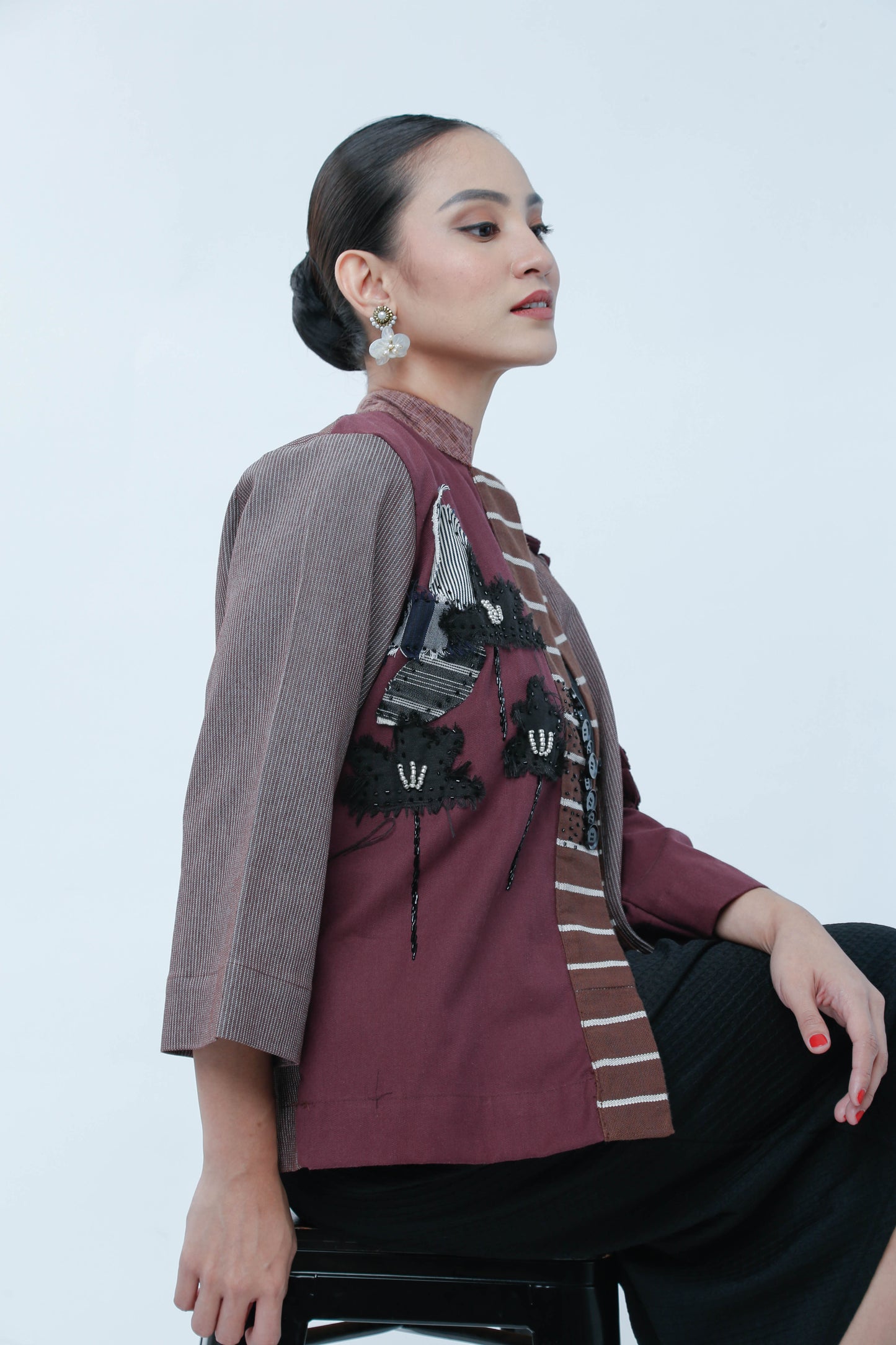 Mayordoma Jacket in Maroon with Applique