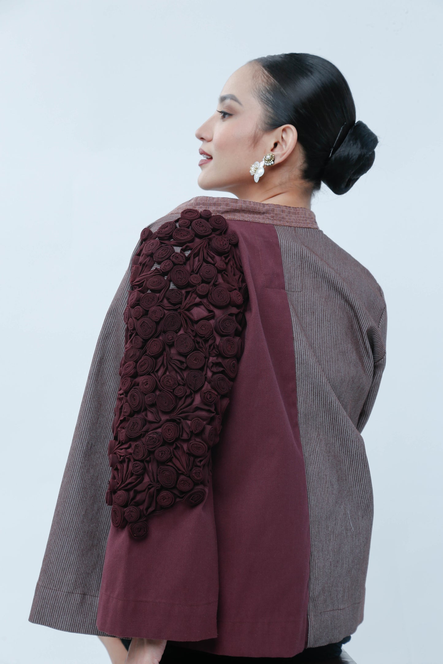Mayordoma Jacket in Maroon with Applique