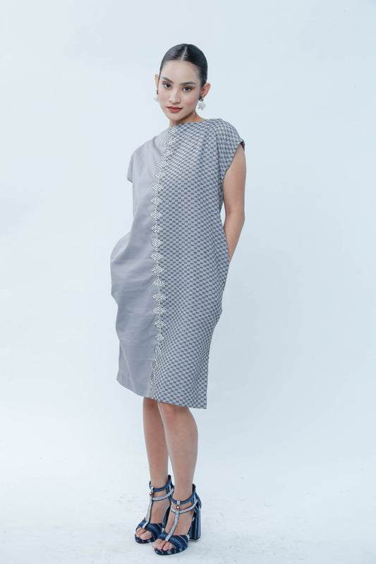 Doble Kara Two Toned Dress in Grey