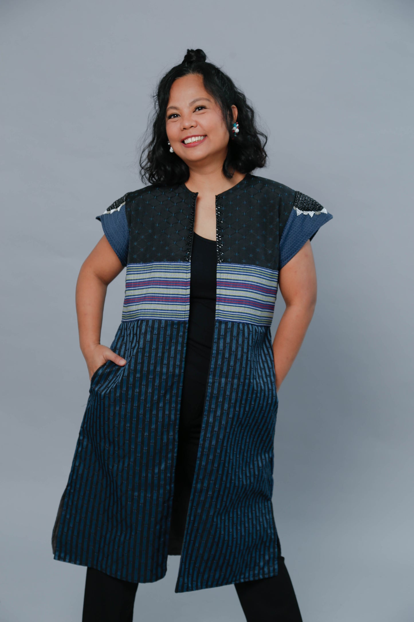 Magandang Dilag Thick Blue with Wide Langkit Weave and Hand Embroidery