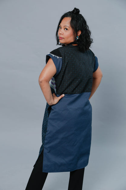 Magandang Dilag Thick Blue with Wide Langkit Weave and Hand Embroidery