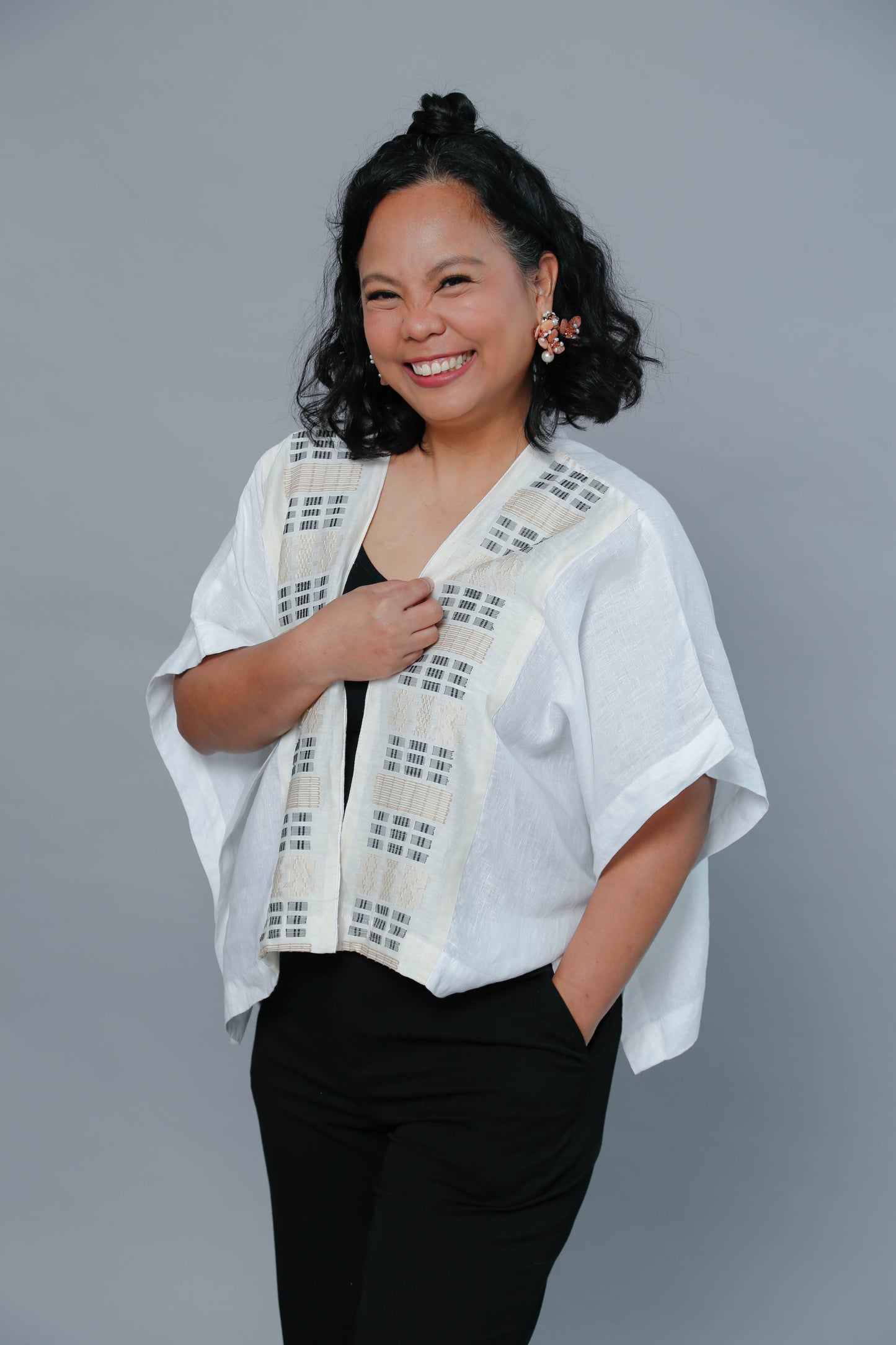 Pina Barong with Suksuk Weave in White Linen Heritage poncho