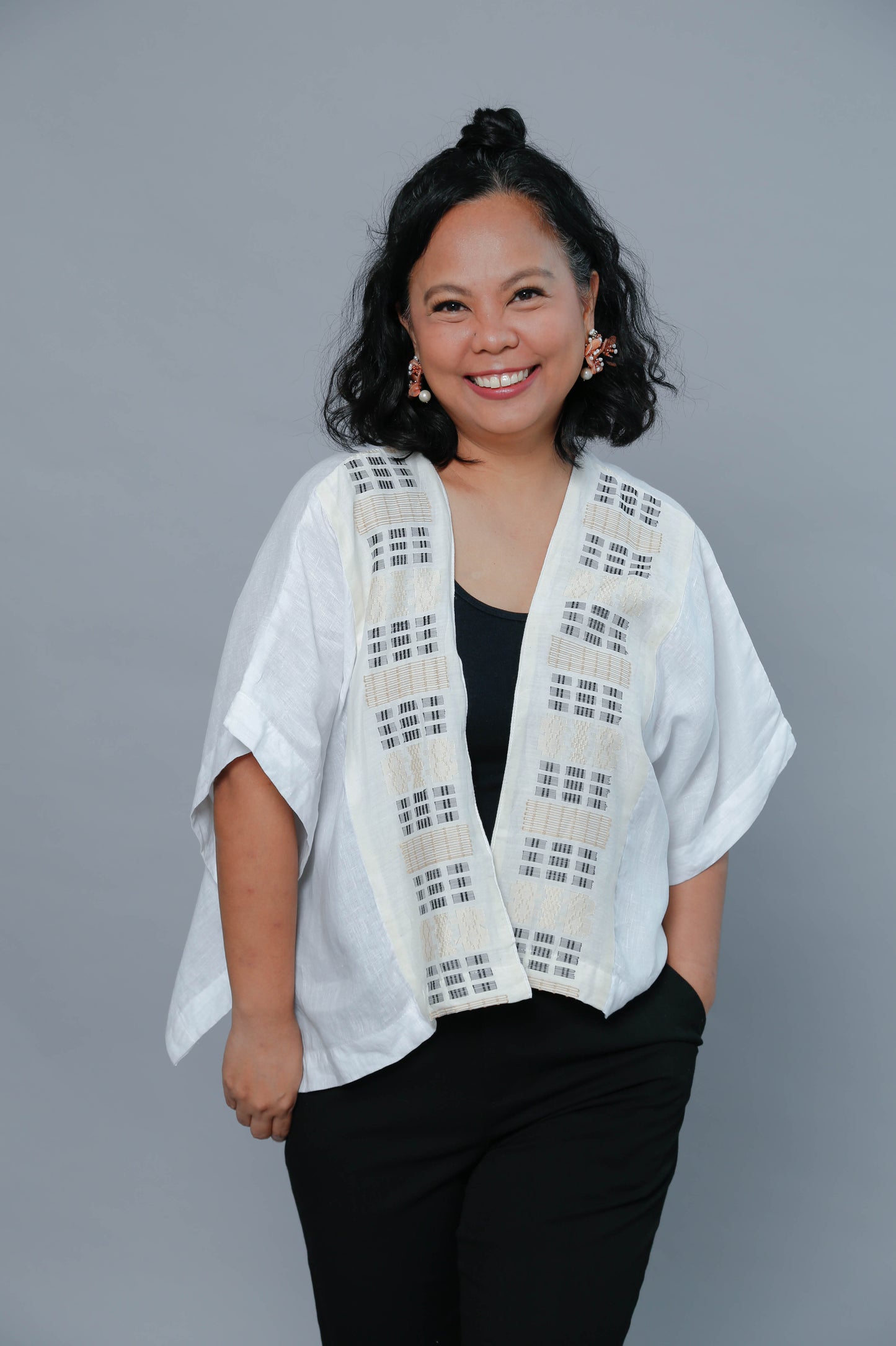 Pina Barong with Suksuk Weave in White Linen Heritage poncho