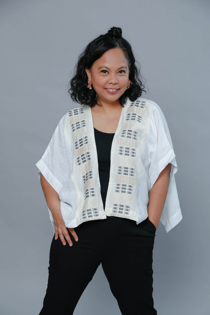 Pina Barong with Suksuk Weave in White Linen Heritage poncho