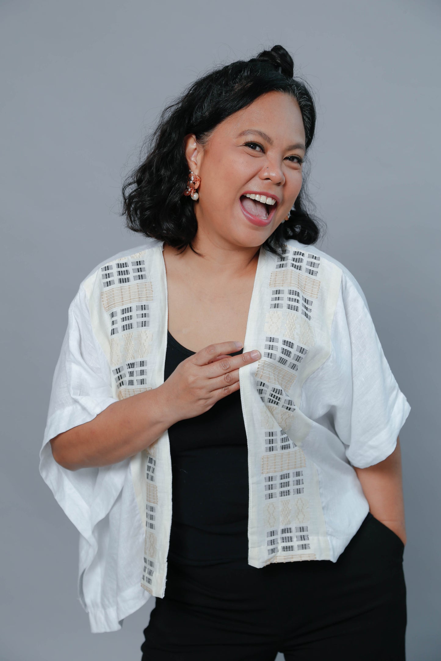 Pina Barong with Suksuk Weave in White Linen Heritage poncho