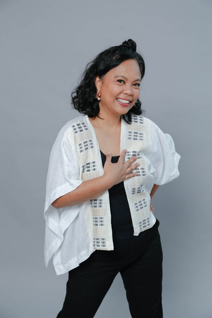 Pina Barong with Suksuk Weave in White Linen Heritage poncho