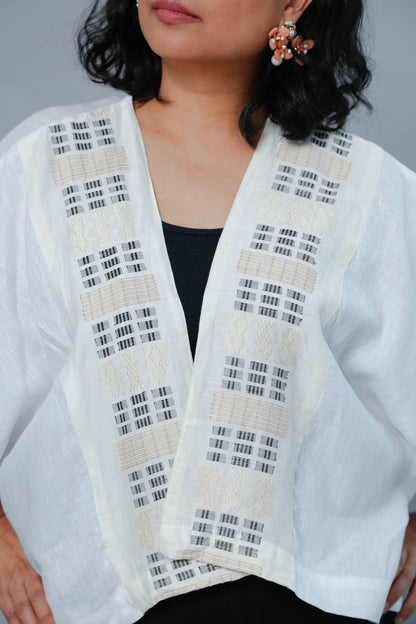 Pina Barong with Suksuk Weave in White Linen Heritage poncho