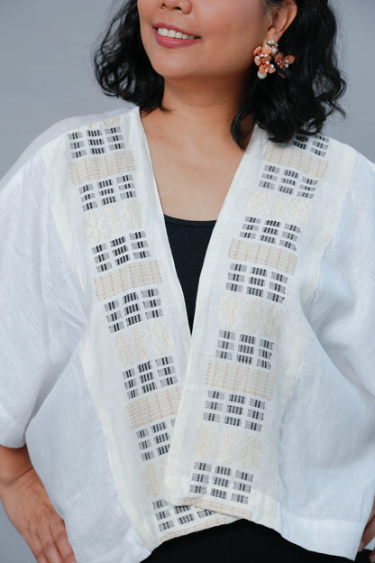 Pina Barong with Suksuk Weave in White Linen Heritage poncho