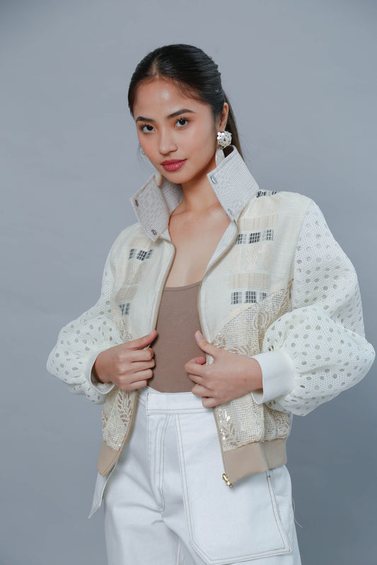 Bida Bida Bomber Jacket in Suksuk Piña Barong from Aklan