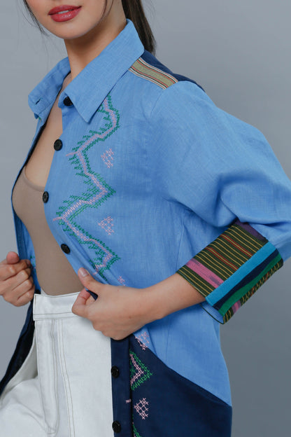 Tagumpay Blue Linen w/ Tboli Embroidery