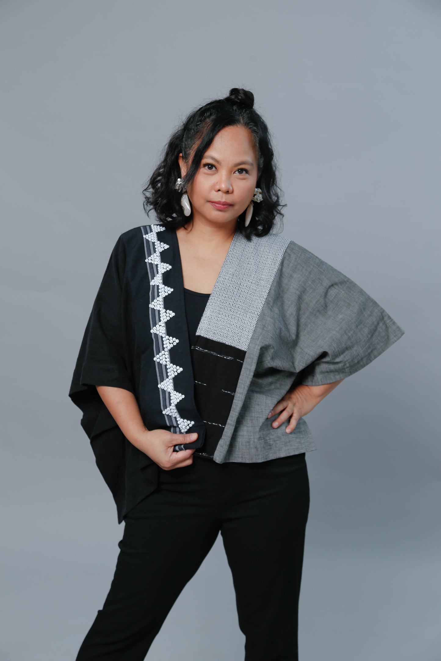 Heritage Poncho Black with Hand Embroidery