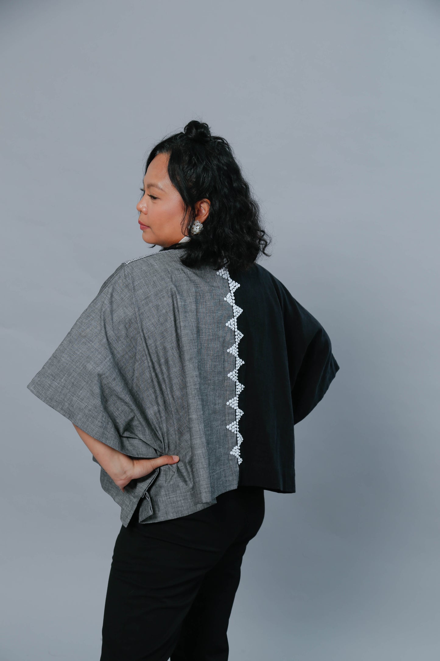 Heritage Poncho Black with Hand Embroidery