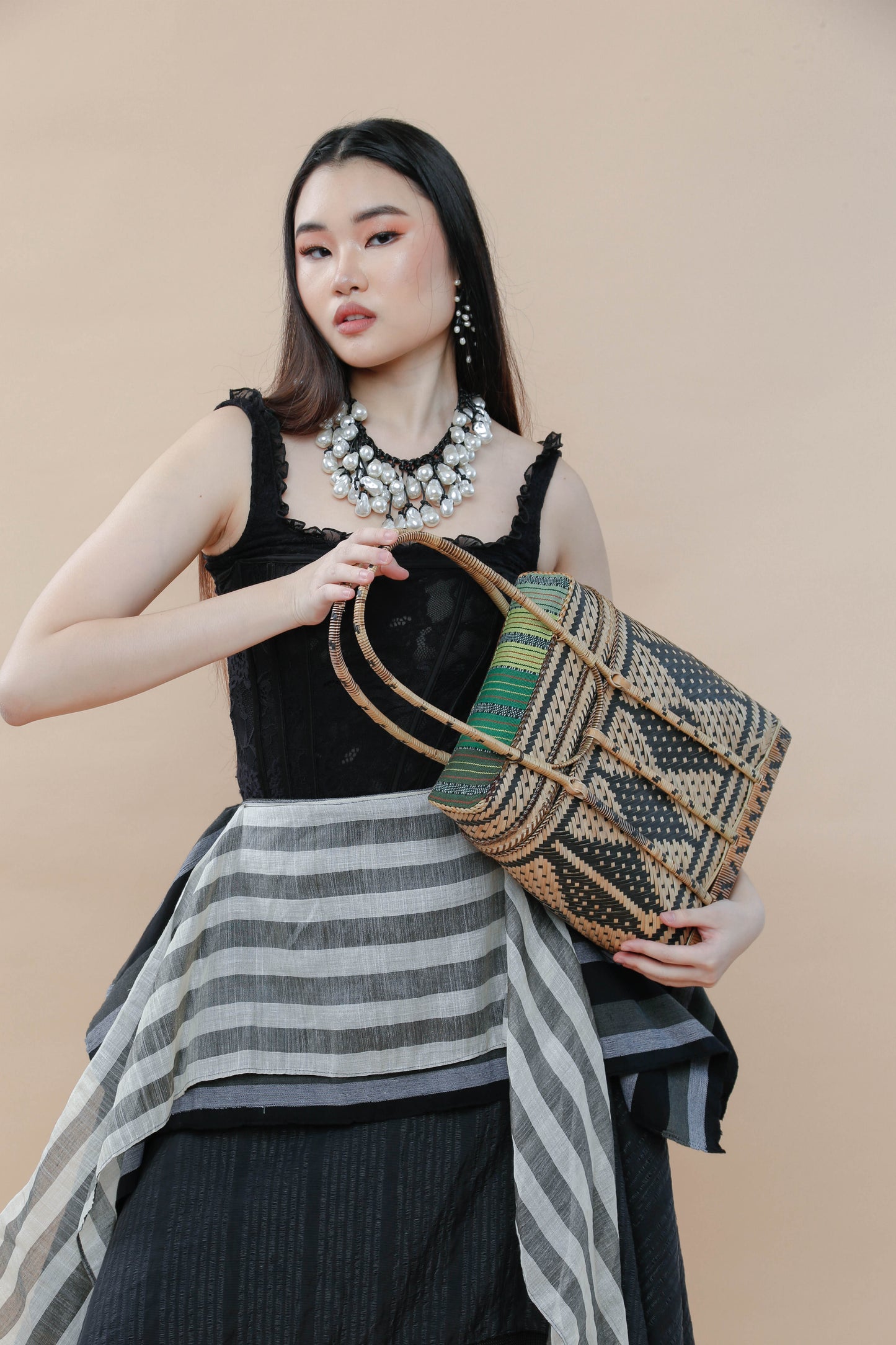 Detalya Bambo Bag by Teduray Tribe with  Green Ifugao Weave