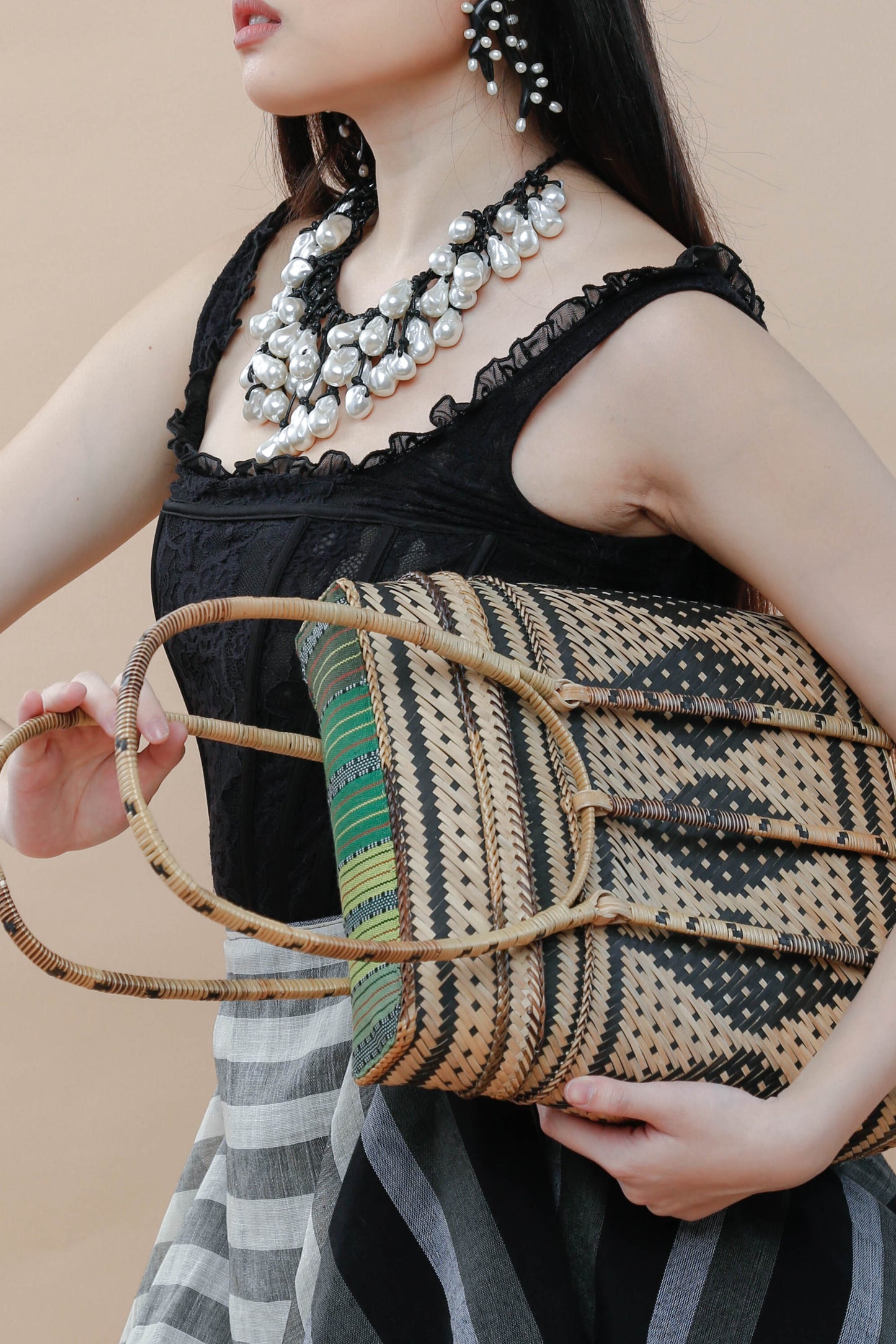 Detalya Bambo Bag by Teduray Tribe with  Green Ifugao Weave