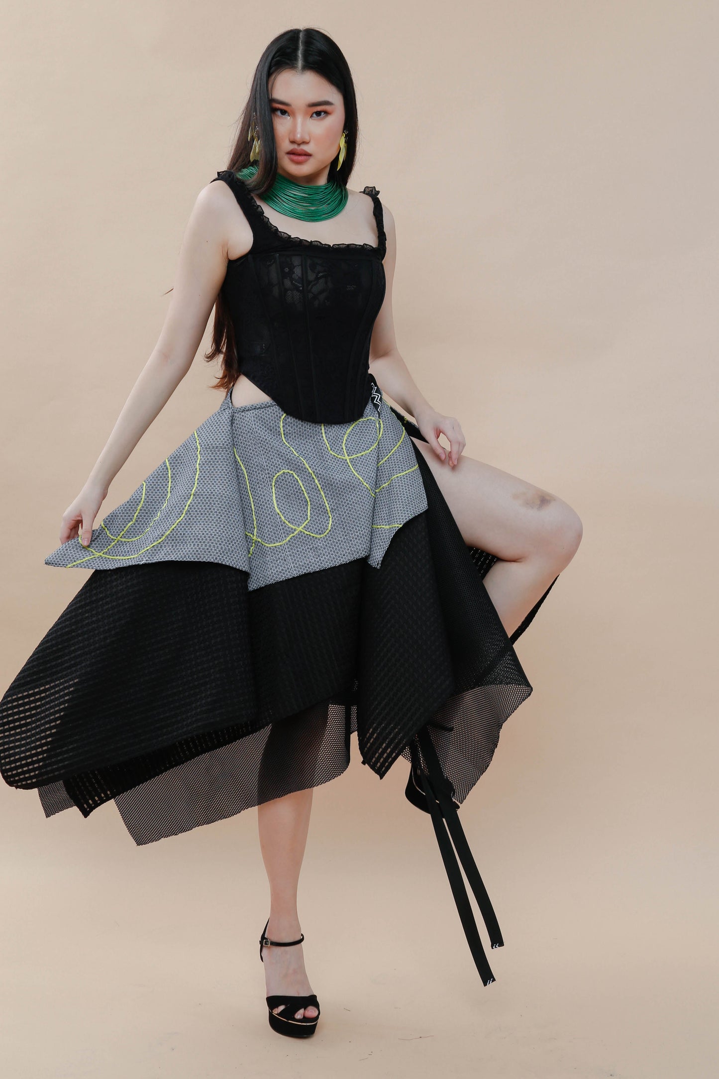 Essay Writing Skirt in Neon Green Ribbon