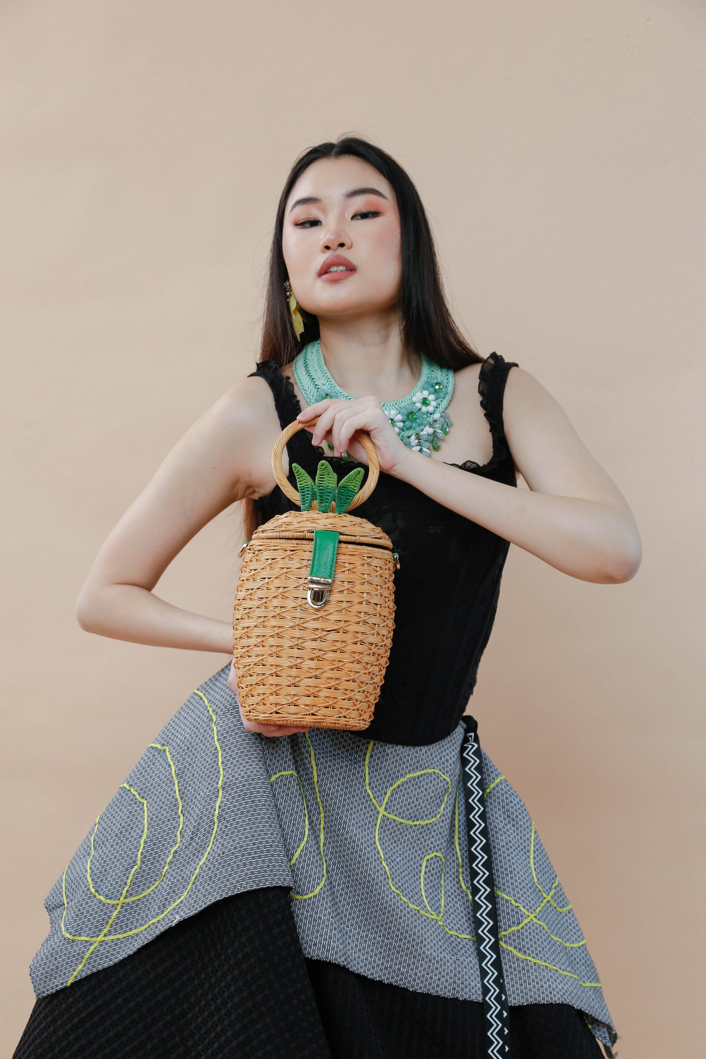 Detalye Pineapple Wicker Bucket Bag