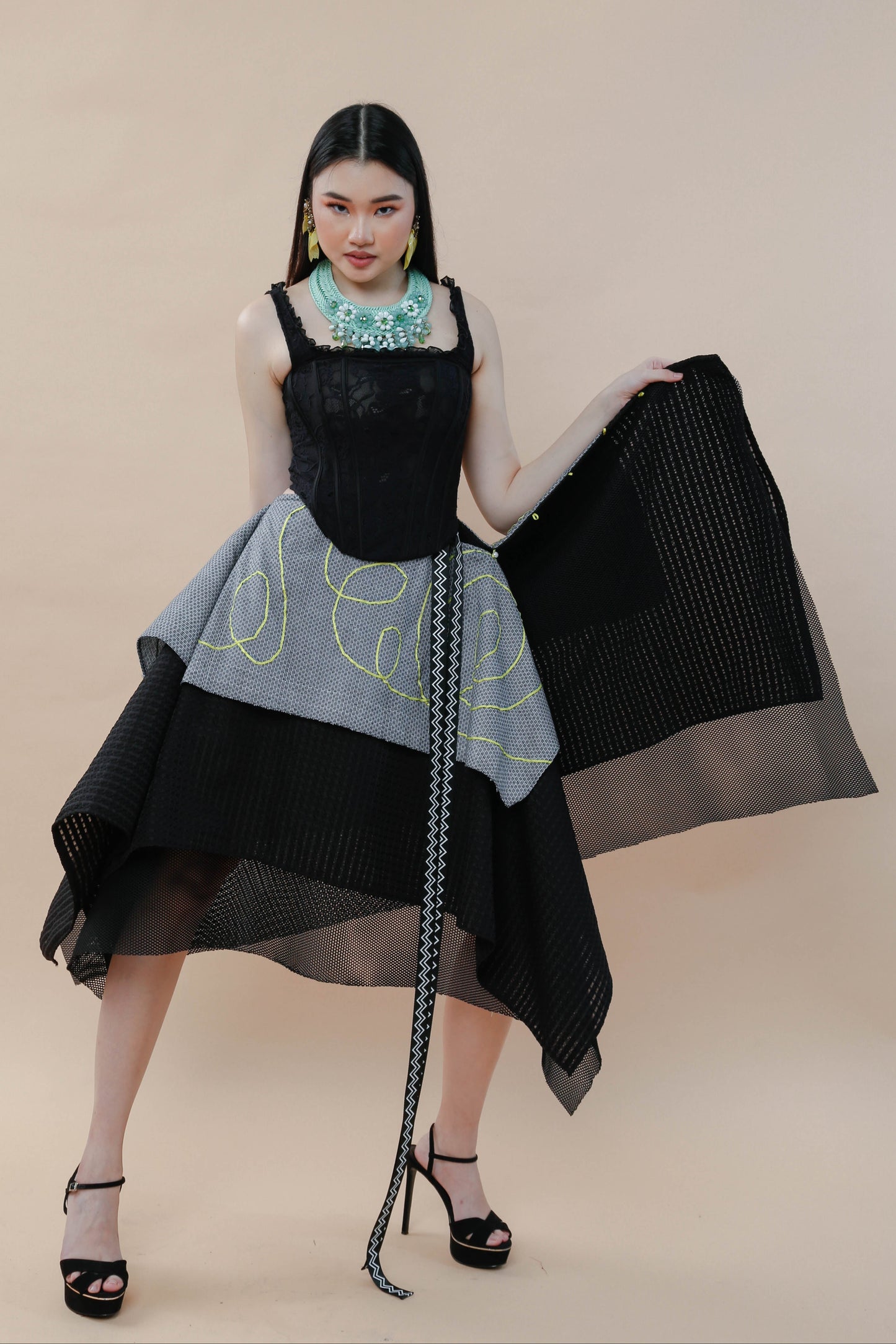 Essay Writing Skirt in Neon Green Ribbon
