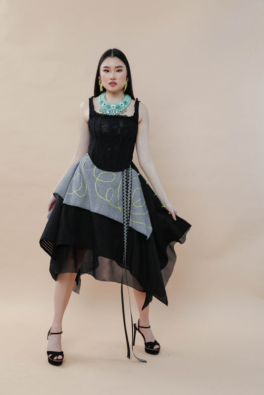 Essay Writing Skirt in Neon Green Ribbon
