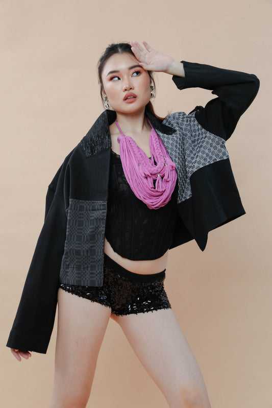 Rokstar Jacket in Black Kundiman and Metallic Hablon Weaves