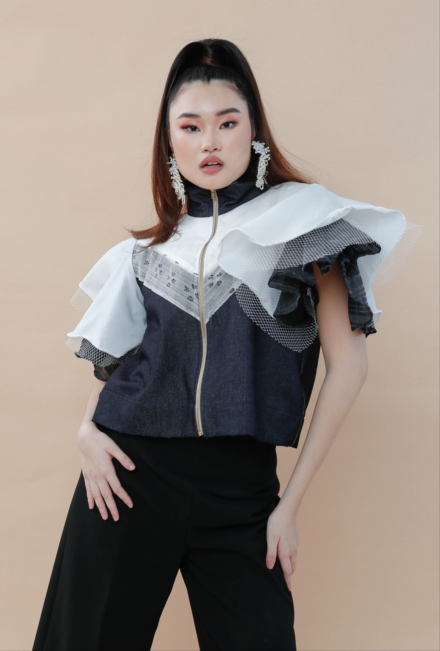 Lipad Denim Jacket with Suksuk Piña of Aklan
