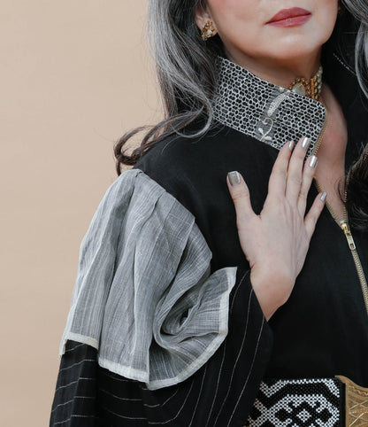 Gantimpala Black Pure Linen in Piña Calado of Lumban