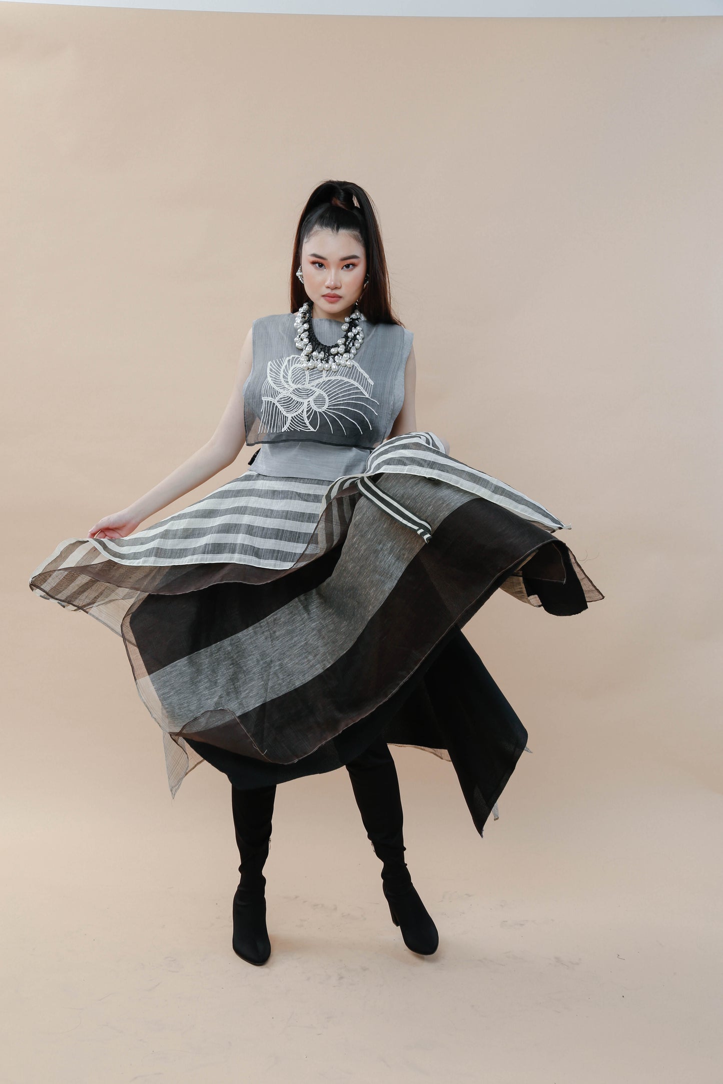 Sibagat Abaca Stripes Multi Layer Freestyle Skirt