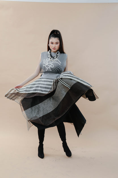 Sibagat Abaca Stripes Multi Layer Freestyle Skirt