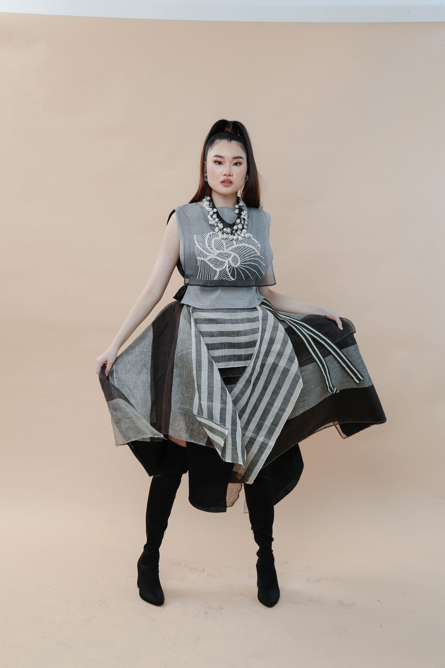 Sibagat Abaca Stripes Multi Layer Freestyle Skirt