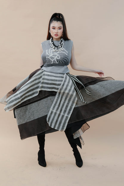 Sibagat Abaca Stripes Multi Layer Freestyle Skirt