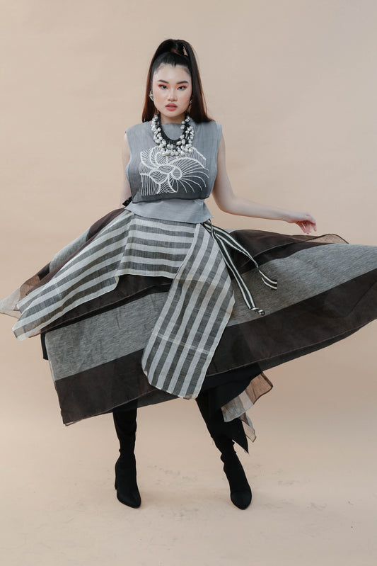 Sibagat Abaca Stripes Multi Layer Freestyle Skirt