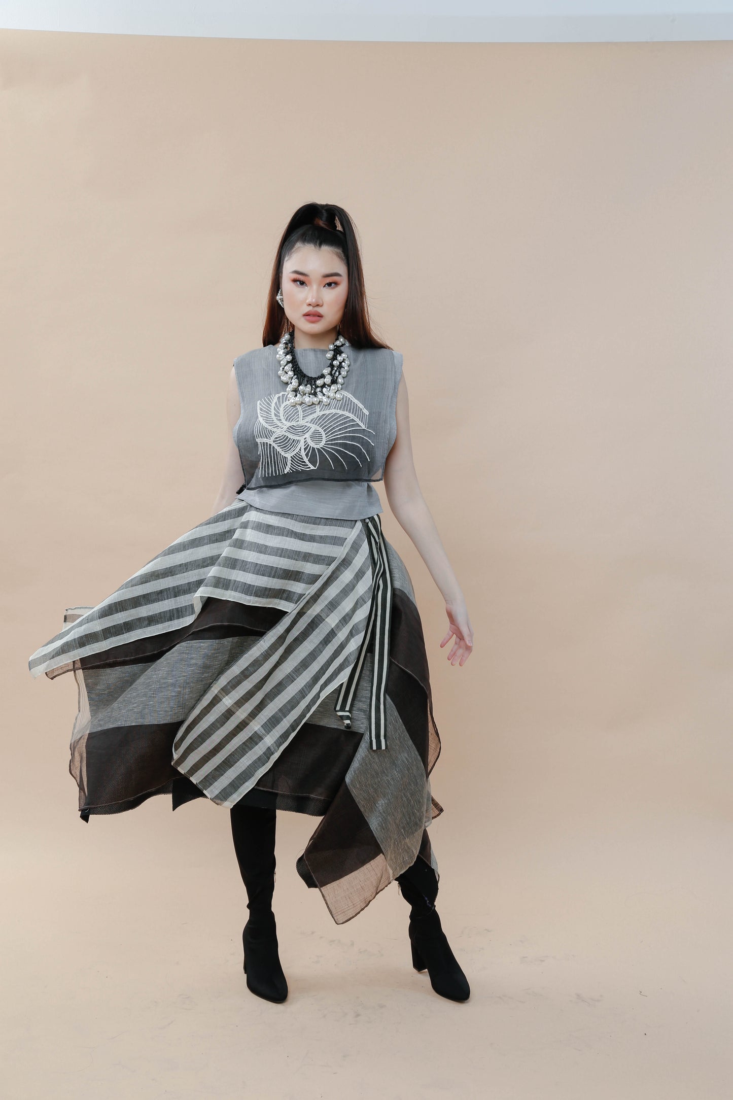 Sibagat Abaca Stripes Multi Layer Freestyle Skirt