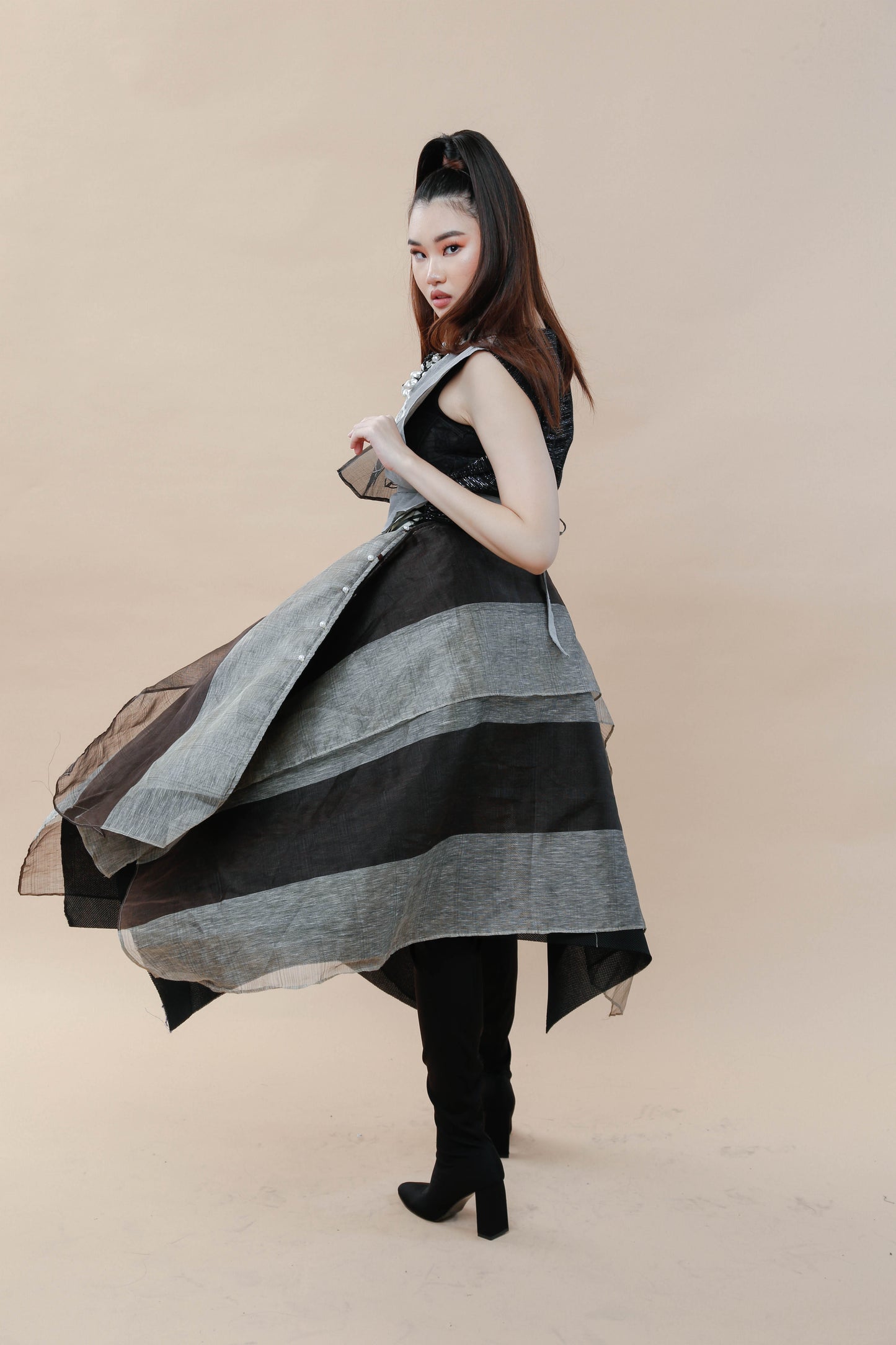 Sibagat Abaca Stripes Multi Layer Freestyle Skirt