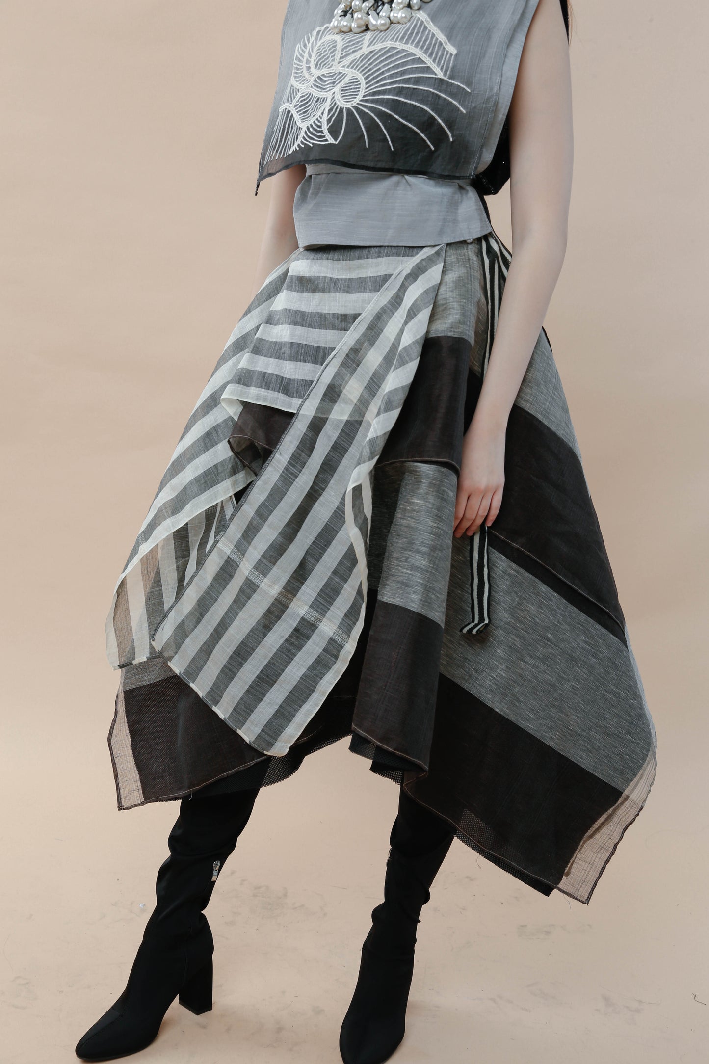 Sibagat Abaca Stripes Multi Layer Freestyle Skirt